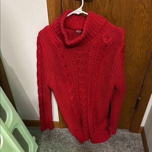 Cozy Red Cable Knit Turtleneck Sweater